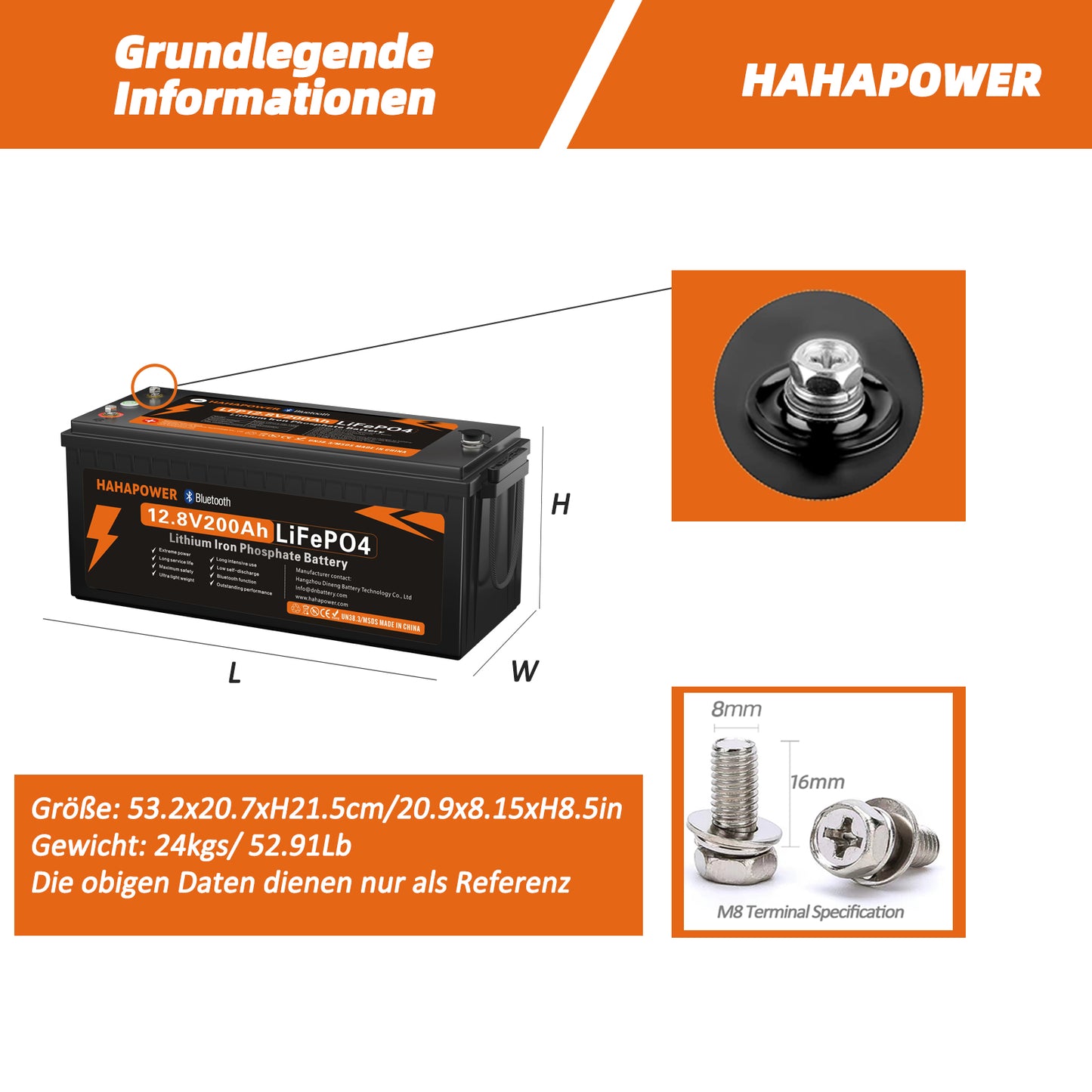 HAHAPOWER 12V 200Ah Bluetooth LiFePO4 Battery
