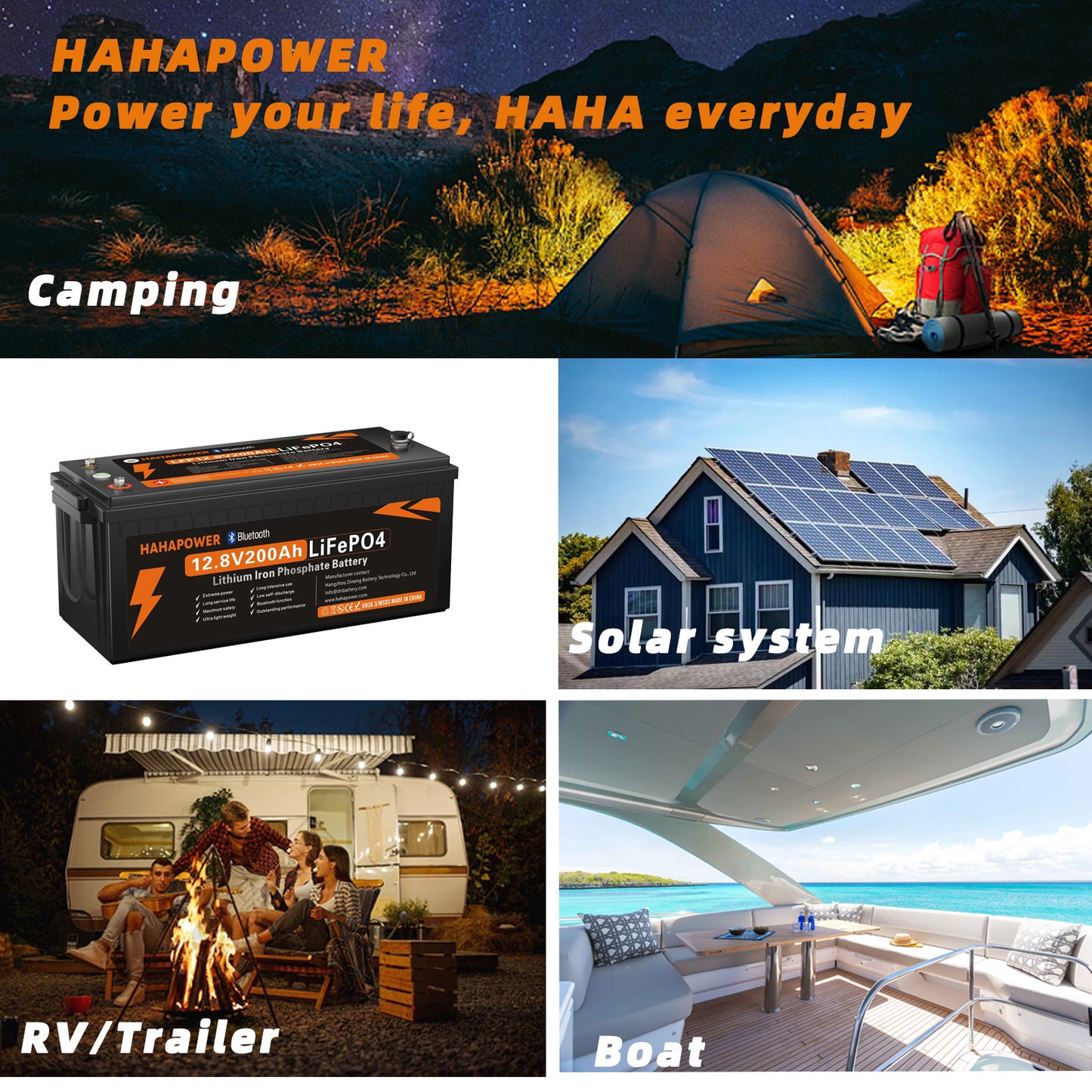 HAHAPOWER 12V 200Ah Bluetooth LiFePO4 Battery