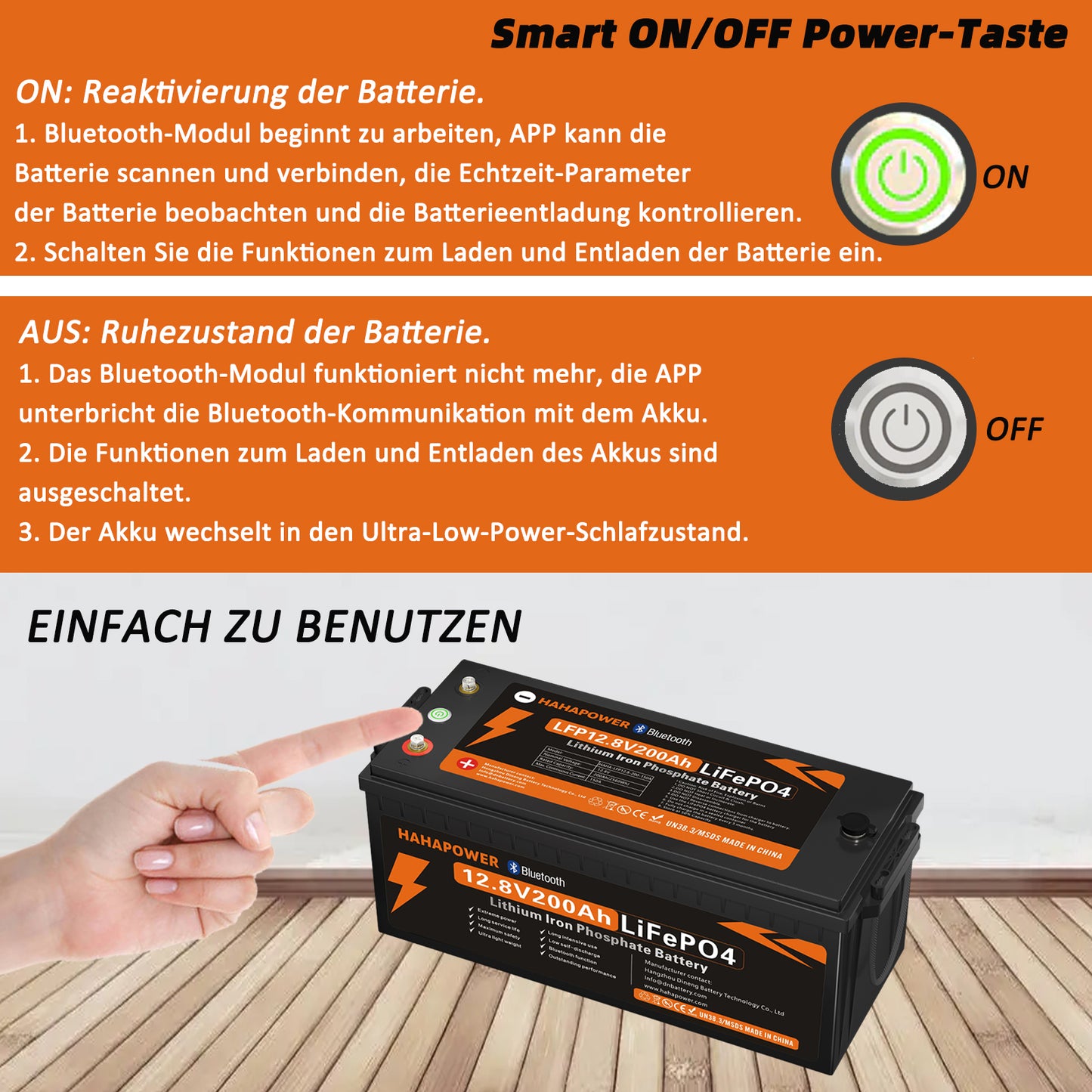 HAHAPOWER 12V 200Ah Bluetooth LiFePO4 Battery