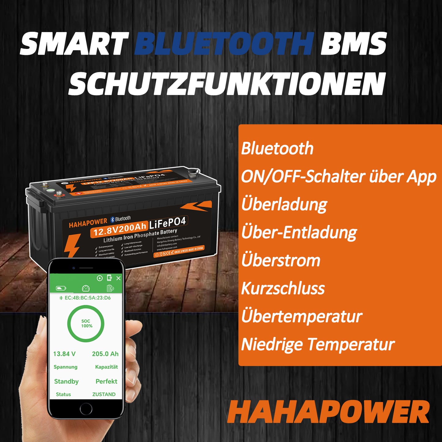 HAHAPOWER 12V 200Ah Bluetooth LiFePO4 Battery