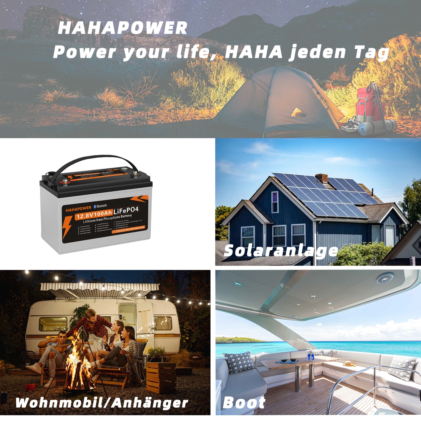 HAHAPOWER 12.8V 100Ah Bluetooth LiFePO4 Battery