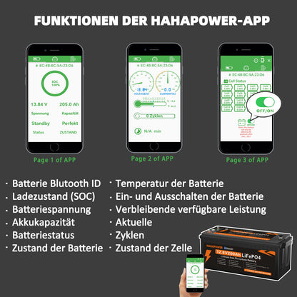 HAHAPOWER 12V 200Ah Bluetooth LiFePO4 Battery