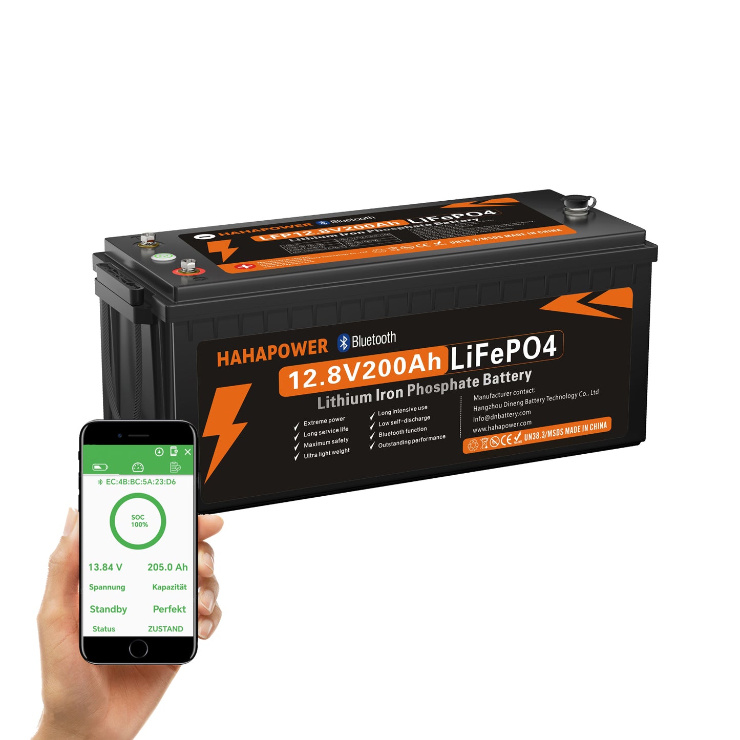HAHAPOWER 12V 200Ah Bluetooth LiFePO4 Battery