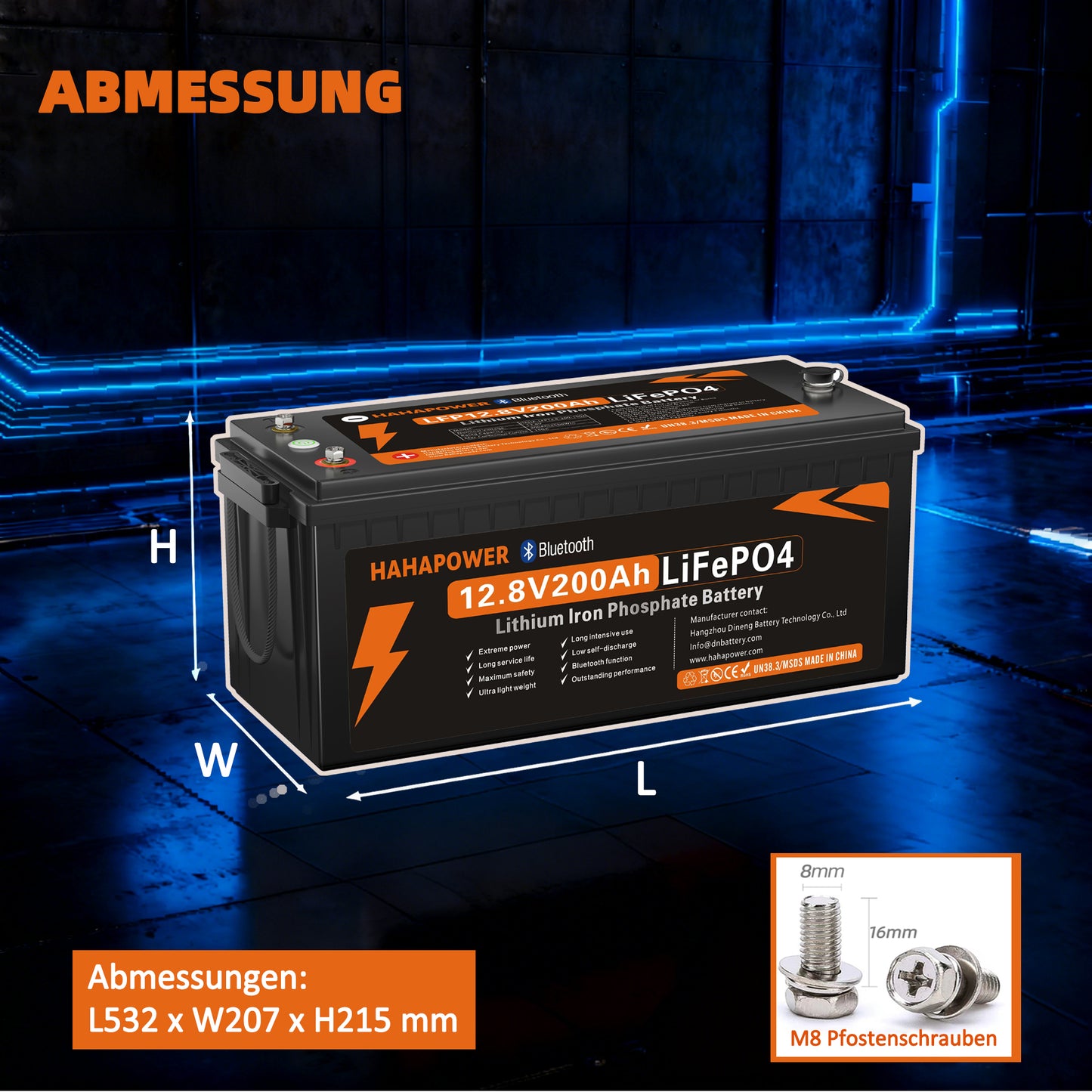 HAHAPOWER 12V 200Ah Bluetooth LiFePO4 Battery
