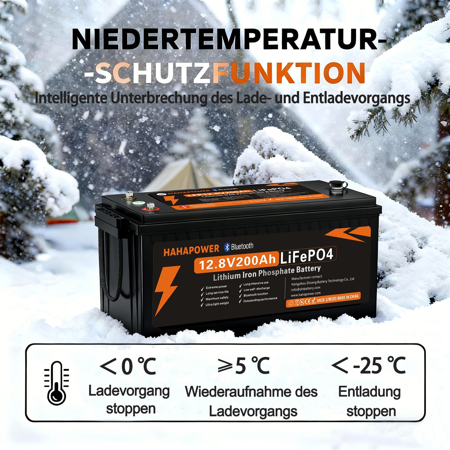 HAHAPOWER 12V 200Ah Bluetooth LiFePO4 Battery