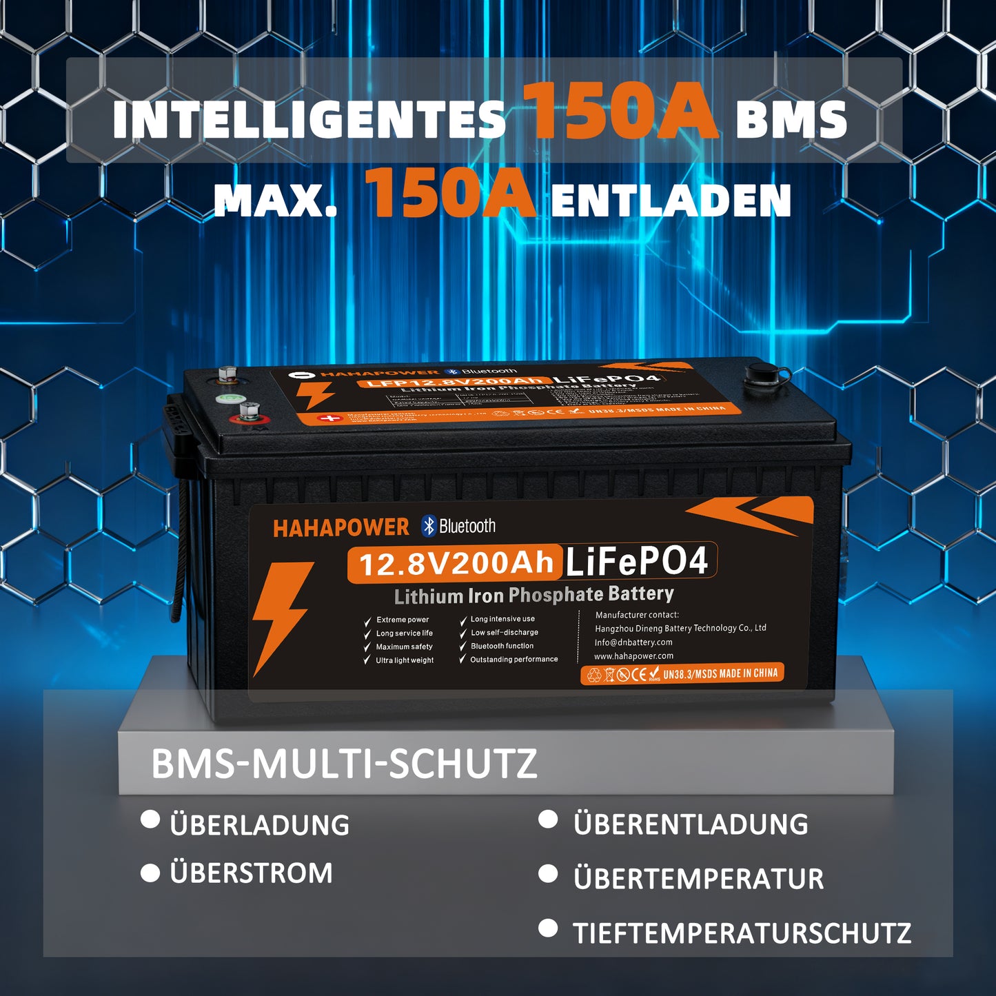 HAHAPOWER 12V 200Ah Bluetooth LiFePO4 Battery