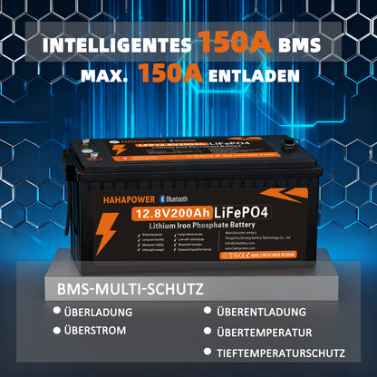HAHAPOWER 12V 200Ah Bluetooth LiFePO4 Battery