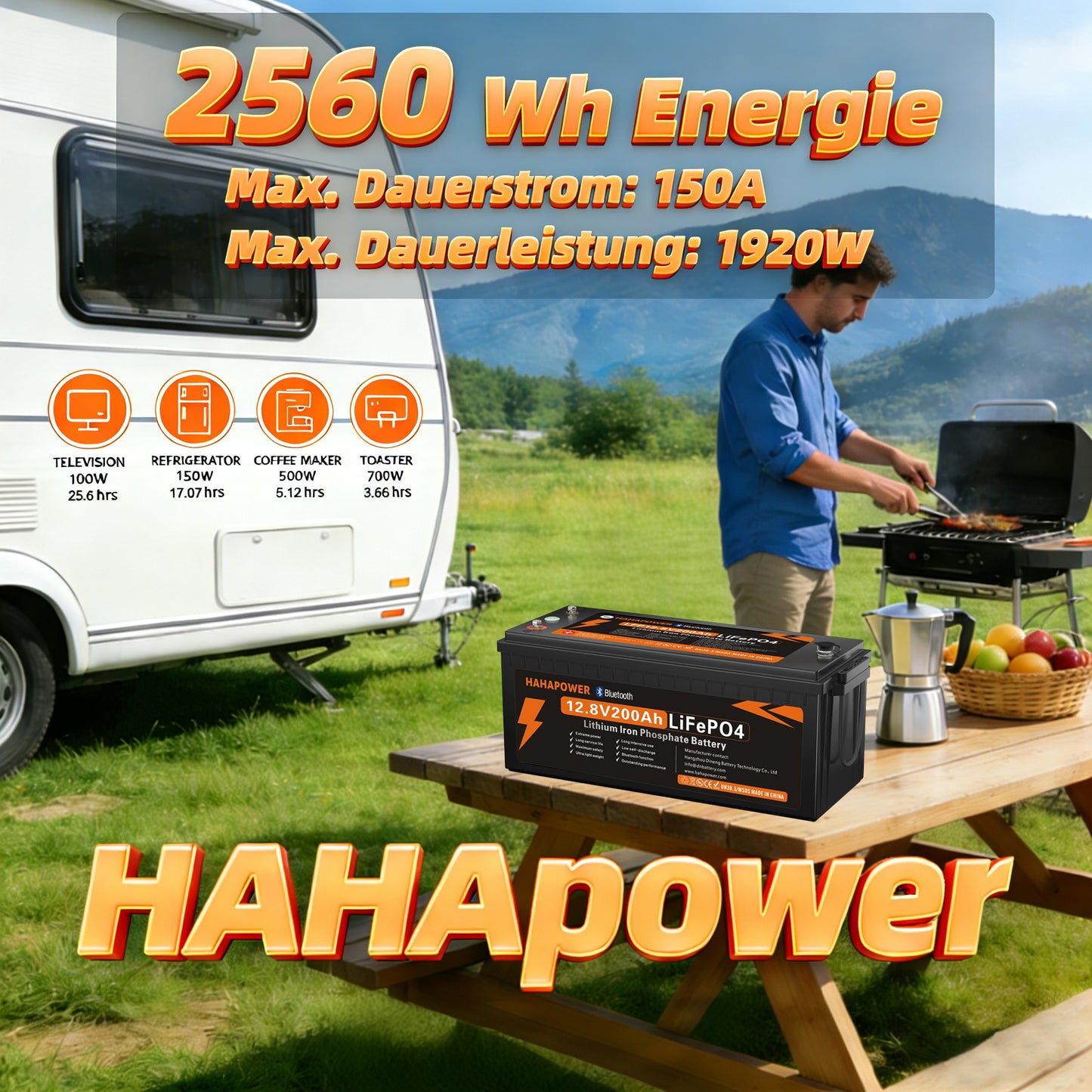 HAHAPOWER 12V 200Ah Bluetooth LiFePO4 Battery