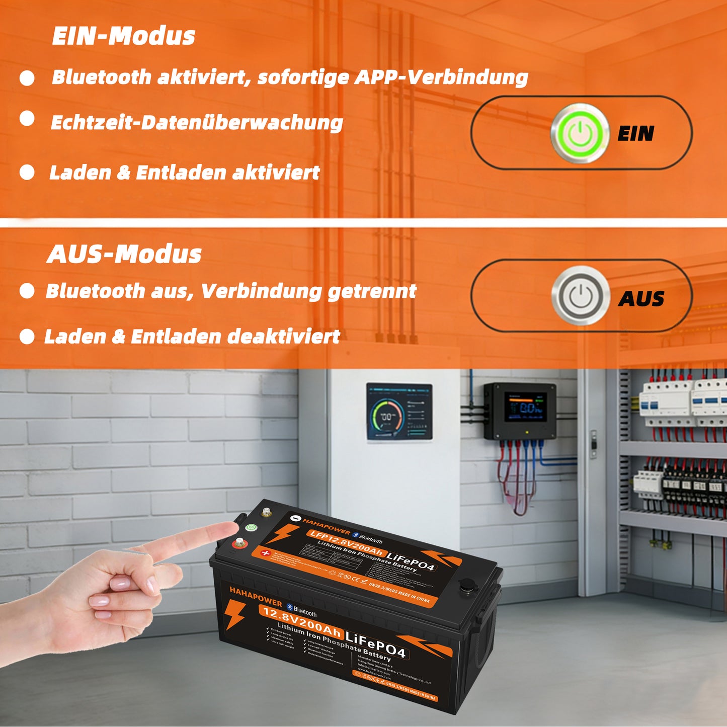 HAHAPOWER 12V 200Ah Bluetooth LiFePO4 Battery