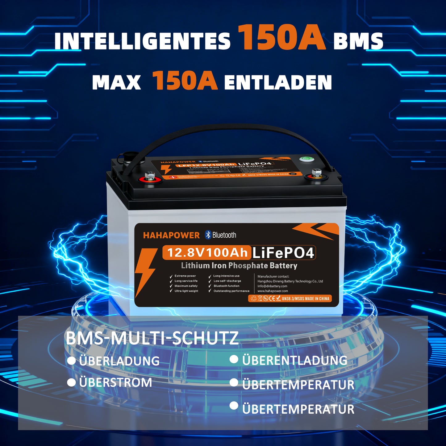 HAHAPOWER 12.8V 100Ah Bluetooth LiFePO4 Battery