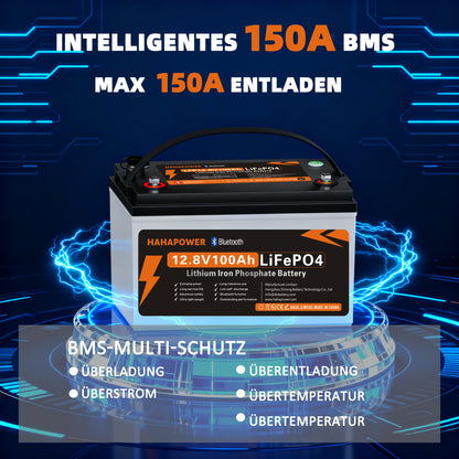 HAHAPOWER 12.8V 100Ah Bluetooth LiFePO4 Battery