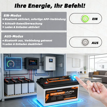 HAHAPOWER 12.8V 100Ah Bluetooth LiFePO4 Battery