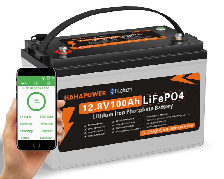 HAHAPOWER 12.8V 100Ah Bluetooth LiFePO4 Battery