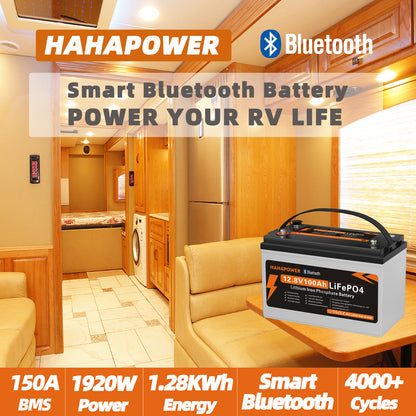 HAHAPOWER 12.8V 100Ah Bluetooth LiFePO4 Battery